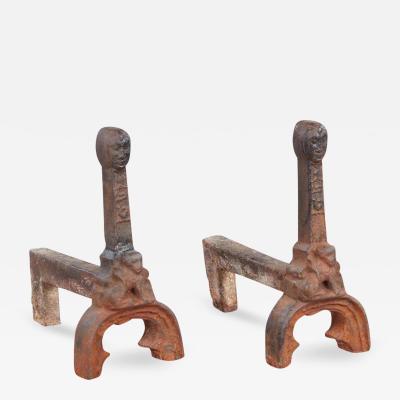 Rare Pair of Medieval Sand Cast Iron Andirons