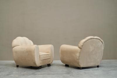 Rare Pair of Monumental Art Deco Lounge Chairs in Alcantara 1930s