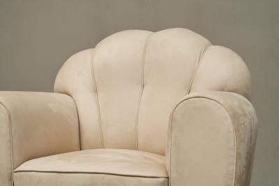 Rare Pair of Monumental Art Deco Lounge Chairs in Alcantara 1930s