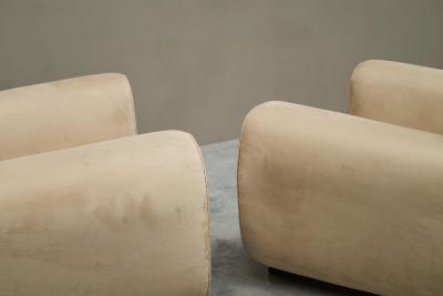 Rare Pair of Monumental Art Deco Lounge Chairs in Alcantara 1930s