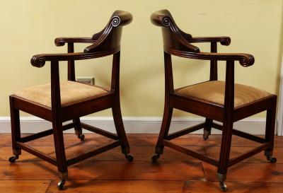 Rare Pair of William IV Carved Mahogany Corner Chairs English circa 1830