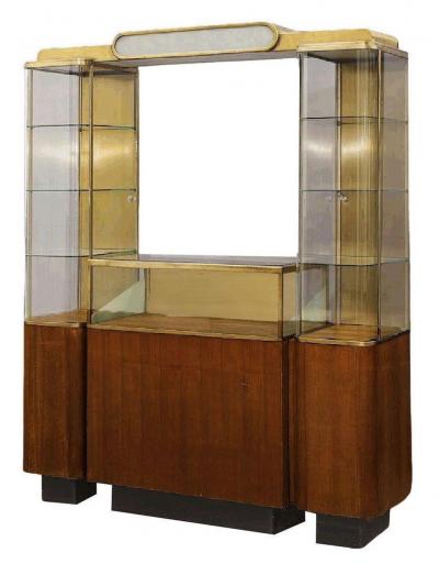 Rare Parker Pen Streamlined Art Deco Display Case w Brass Towers Walnut Base