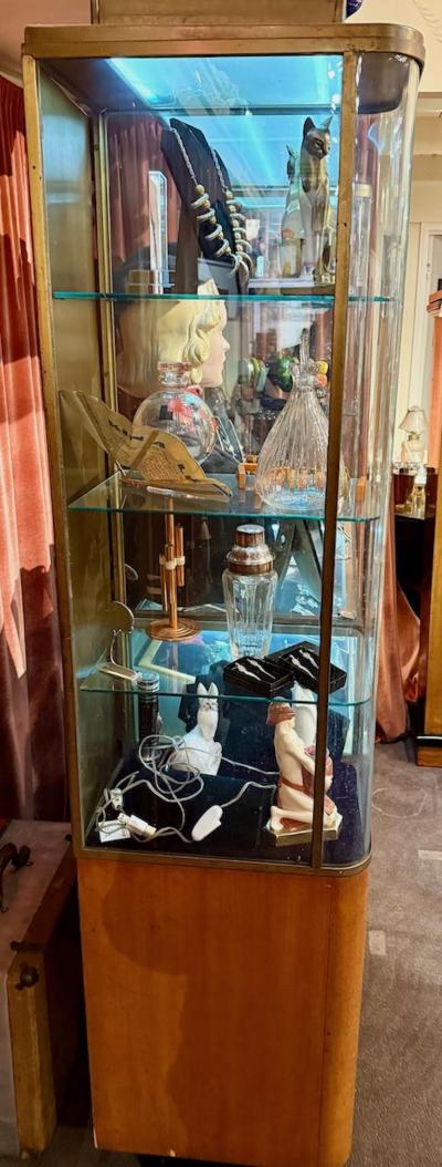 Rare Parker Pen Streamlined Art Deco Display Case w Brass Towers Walnut Base