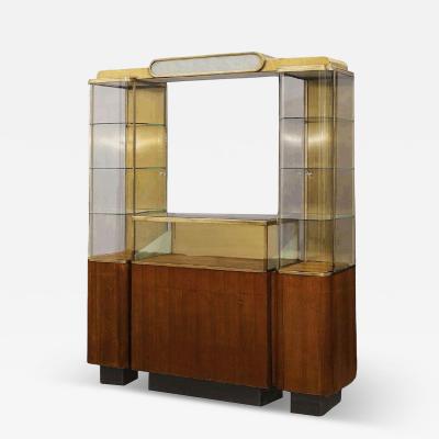 Rare Parker Pen Streamlined Art Deco Display Case w Brass Towers Walnut Base