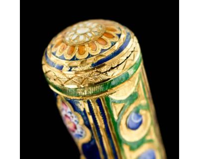 Rare Qajar Gold and Enamel Parasol Cane Handle
