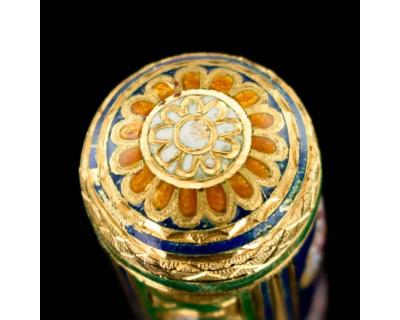 Rare Qajar Gold and Enamel Parasol Cane Handle