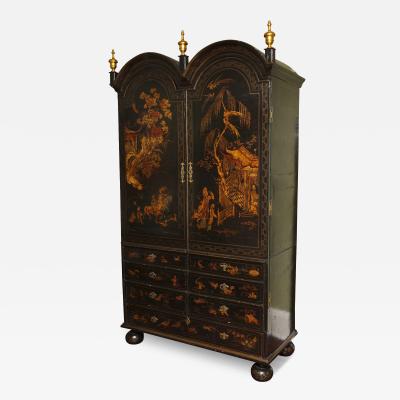 Rare Queen Anne Japanned Wardrobe Cabinet with original chinoiserie decoration