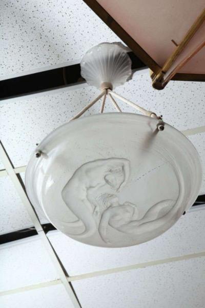 Rare R Lalique Chandelier Deux Sirenes 