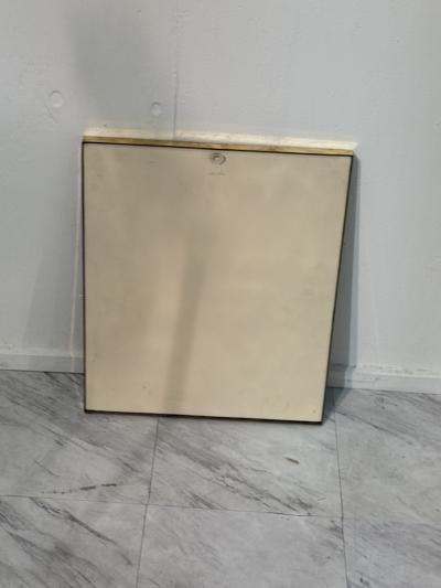 Rare Rectangular Wall Mirror with Solid Brass Frame Italy 1950s