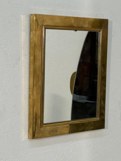 Rare Rectangular Wall Mirror with Solid Brass Frame Italy 1950s