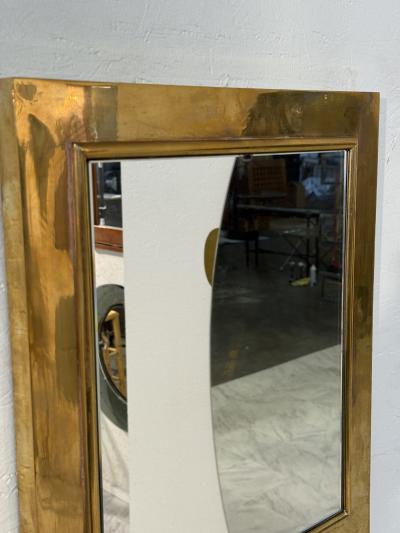 Rare Rectangular Wall Mirror with Solid Brass Frame Italy 1950s