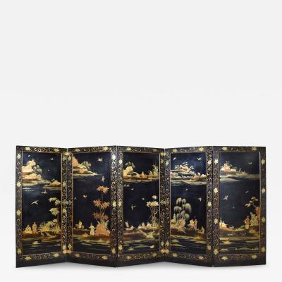Rare Regency Black Japanned Five Panel Screen c 1810