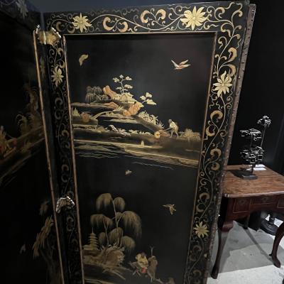 Rare Regency Black Japanned Five Panel Screen c 1810