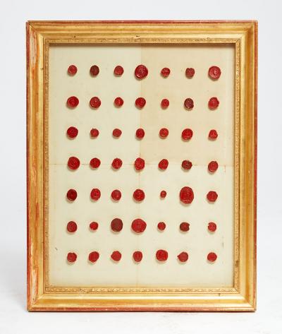 Rare Set of 4 Framed Collections of Early Wax Seals
