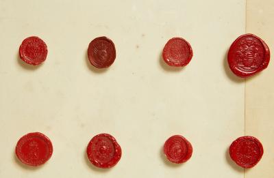 Rare Set of 4 Framed Collections of Early Wax Seals