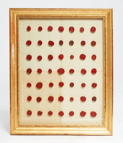 Rare Set of 4 Framed Collections of Early Wax Seals