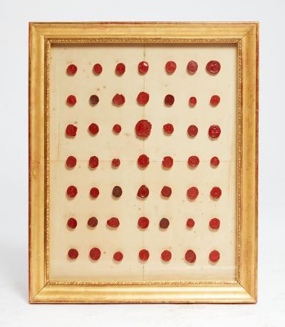Rare Set of 4 Framed Collections of Early Wax Seals