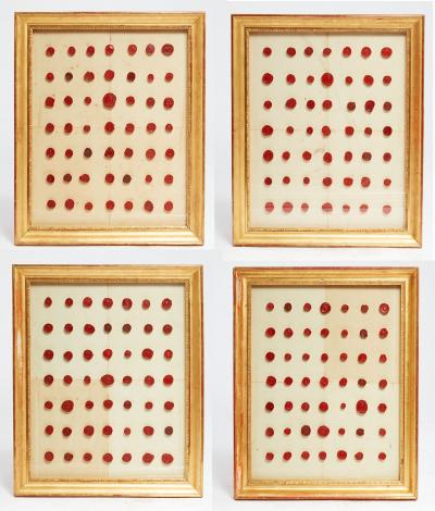 Rare Set of 4 Framed Collections of Early Wax Seals