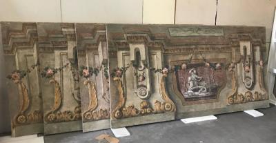 Rare Set of Four Italian 18th Century Panels Gouache on Canvas
