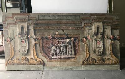Rare Set of Four Italian 18th Century Panels Gouache on Canvas