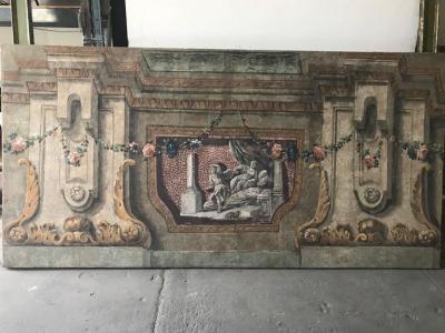 Rare Set of Four Italian 18th Century Panels Gouache on Canvas
