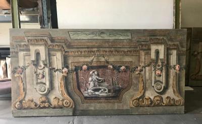 Rare Set of Four Italian 18th Century Panels Gouache on Canvas
