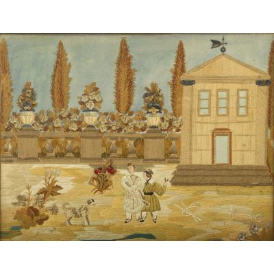 Rare Stumpwork and Needlework Genre Scene