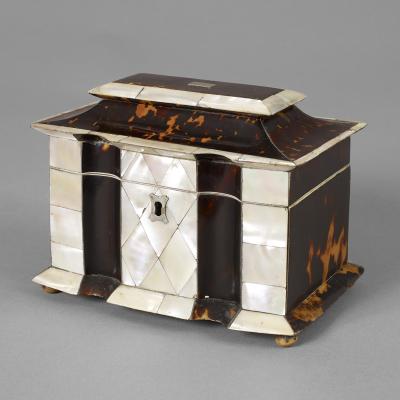 Rare Tortoise Shell and Mother of Pearl Tea Caddy
