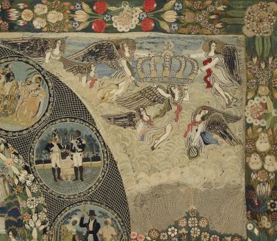 Rare Very Large Silk Work Embroidery Depicting Louis Philippe And His Family