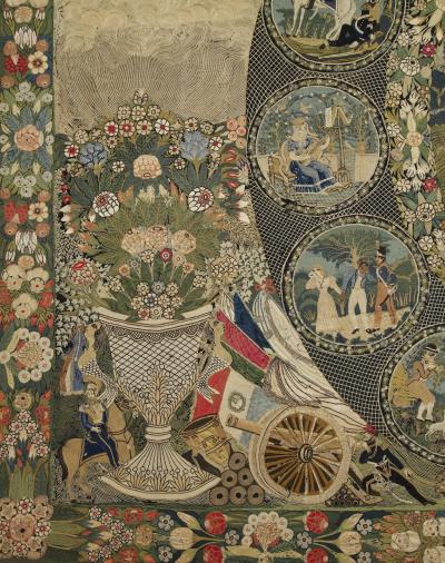 Rare Very Large Silk Work Embroidery Depicting Louis Philippe And His Family