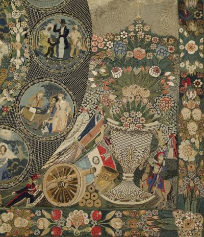 Rare Very Large Silk Work Embroidery Depicting Louis Philippe And His Family