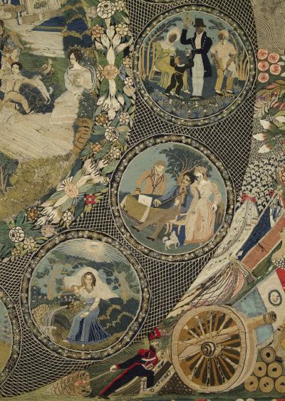 Rare Very Large Silk Work Embroidery Depicting Louis Philippe And His Family