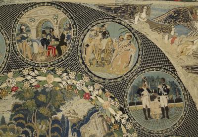 Rare Very Large Silk Work Embroidery Depicting Louis Philippe And His Family