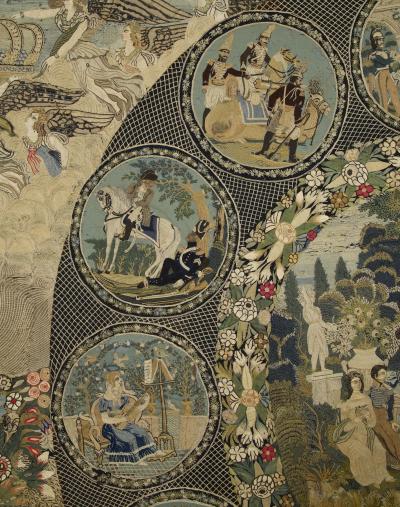 Rare Very Large Silk Work Embroidery Depicting Louis Philippe And His Family