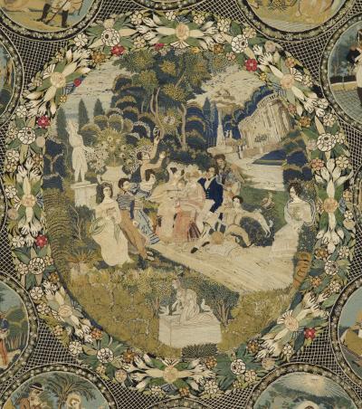 Rare Very Large Silk Work Embroidery Depicting Louis Philippe And His Family