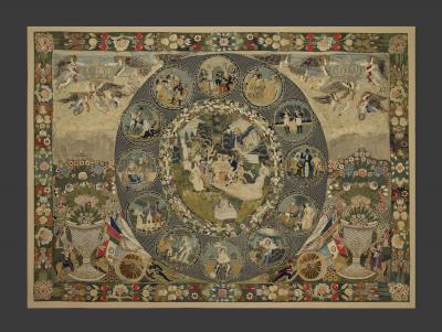 Rare Very Large Silk Work Embroidery Depicting Louis Philippe And His Family