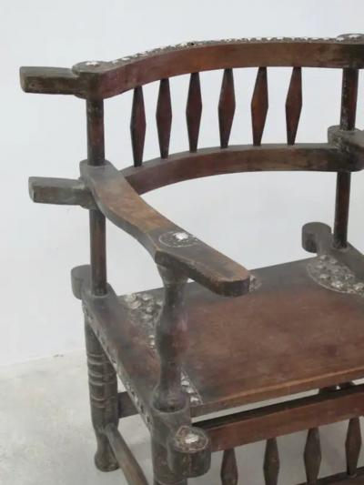 Rare Vintage 1950s Ashanti Throne Chair With Metal Studs