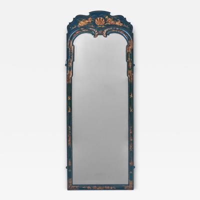 Rare William and Mary Blue Lacquered or Japanned Pier Mirror