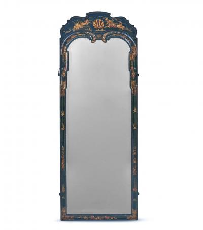 Rare William and Mary Blue Lacquered or Japanned Pier Mirror