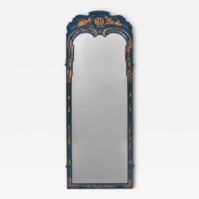 Rare William and Mary Blue Lacquered or Japanned Pier Mirror