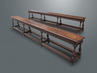 Rare and Documented Pair of Charles II Long Joined Oak Benches c 1674