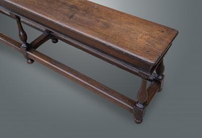 Rare and Documented Pair of Charles II Long Joined Oak Benches c 1674