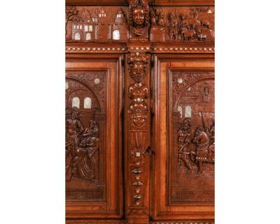 Rare and Important Renaissance Judaica Carved Oak Wood Cabinet