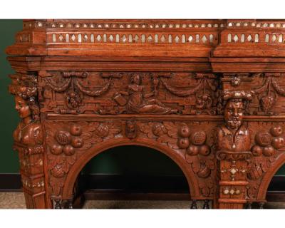 Rare and Important Renaissance Judaica Carved Oak Wood Cabinet
