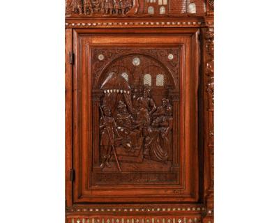 Rare and Important Renaissance Judaica Carved Oak Wood Cabinet