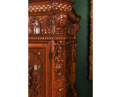 Rare and Important Renaissance Judaica Carved Oak Wood Cabinet