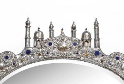 Rare and Magnificent Indian Silver Gold Jeweled Palace Mirror