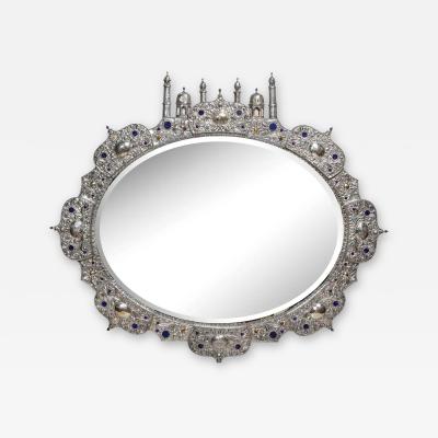 Rare and Magnificent Indian Silver Gold Jeweled Palace Mirror