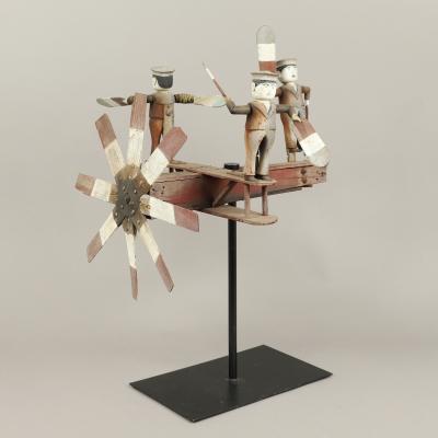 Rare and Unique Airplane Whirligig with Three Sailor Figures