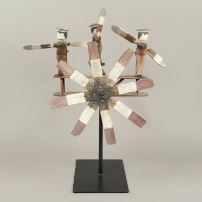 Rare and Unique Airplane Whirligig with Three Sailor Figures
